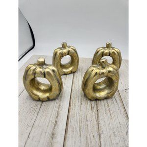 Set of 4 Ceramic pumpkin Napkin Rings glitter gold 1 1/2" #2